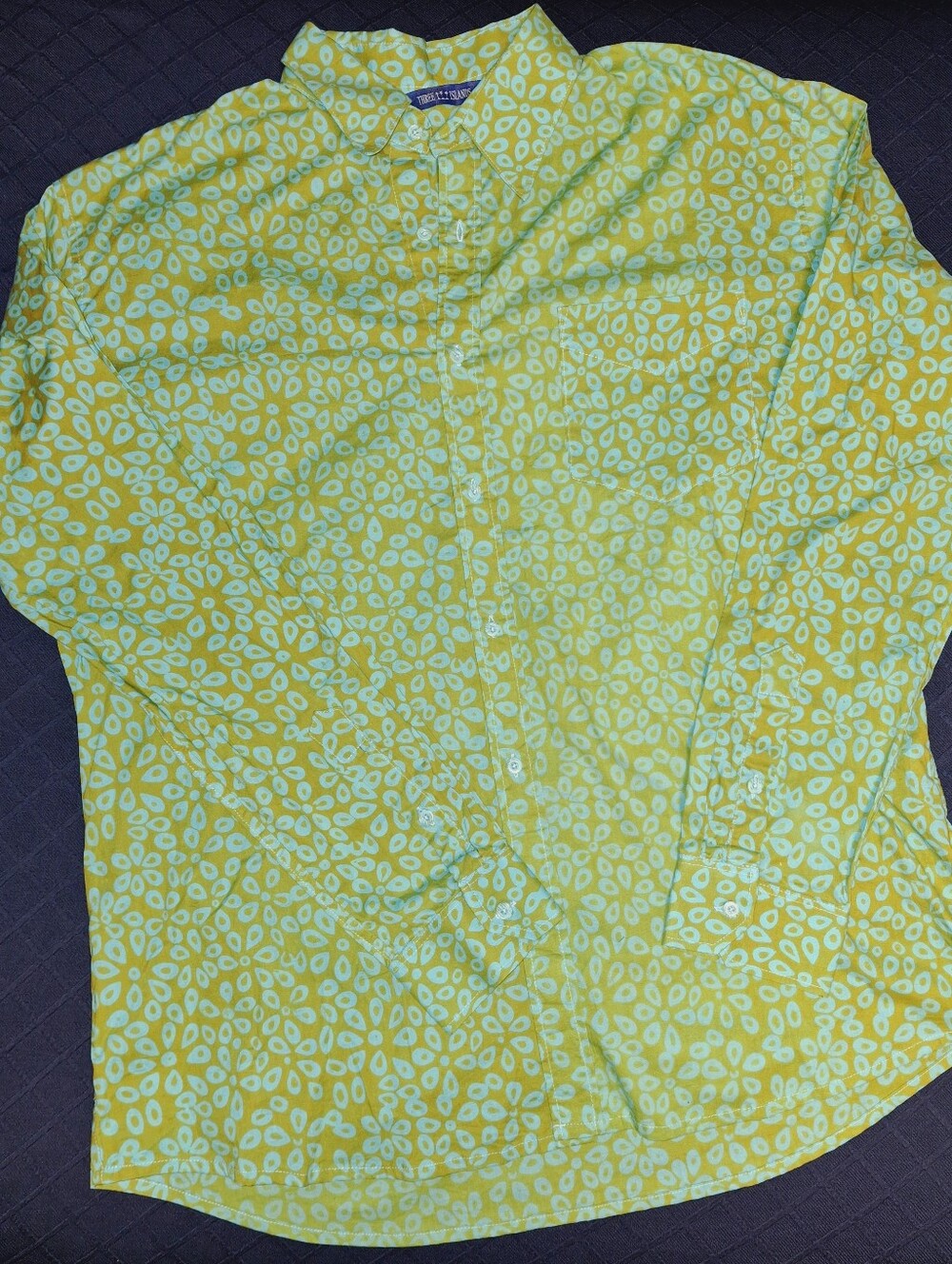 Three Islands Mens Button-Down Shirt Green & Light Blue Abstract Print XL